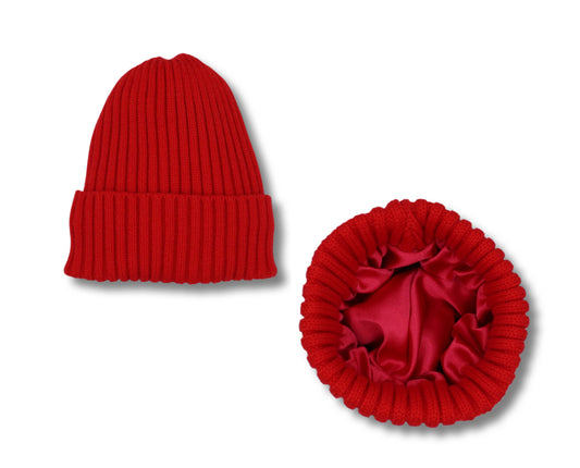 Red Satin-Lined Beanie - Toddler